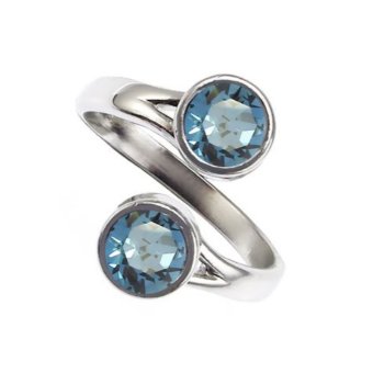 Кольцо с двумя кристаллами Swarovski Denim Blue